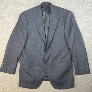 Peter Millar Blazer Mens 40R Gray Blue Plaid Wool Sport Coat Jacket Windowpane